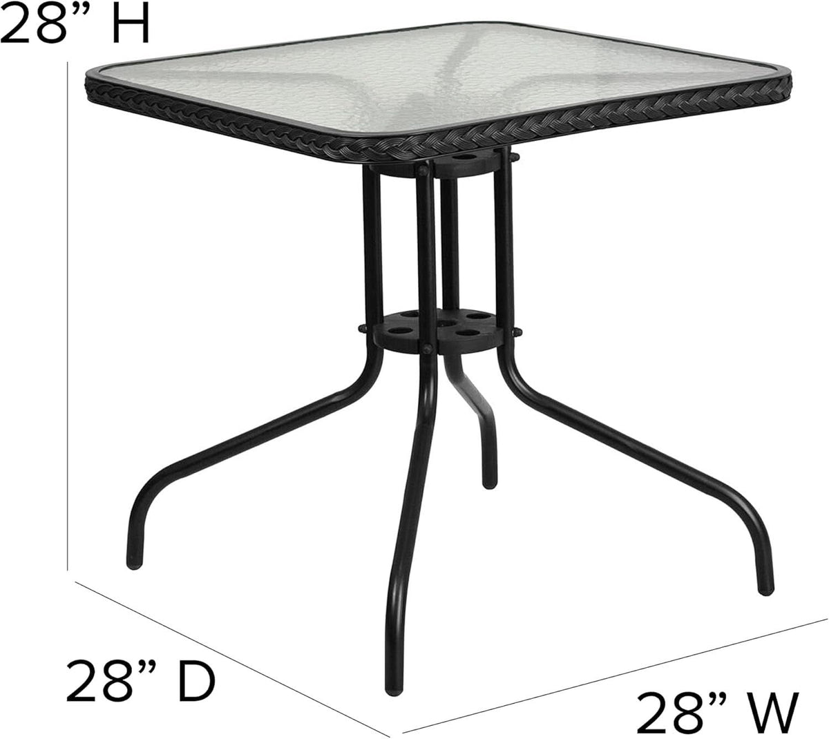 28 Inch Square Patio Table And Rattan Chairs Set Black