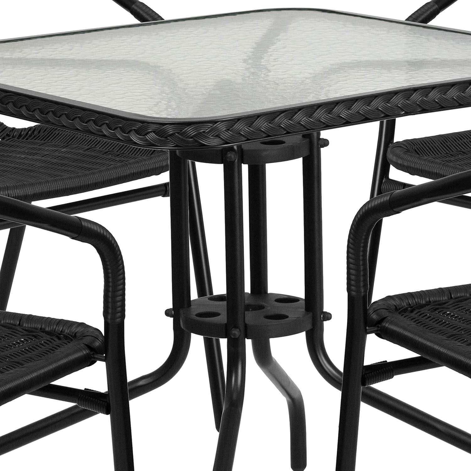 28 Inch Square Patio Table And Rattan Chairs Set Black