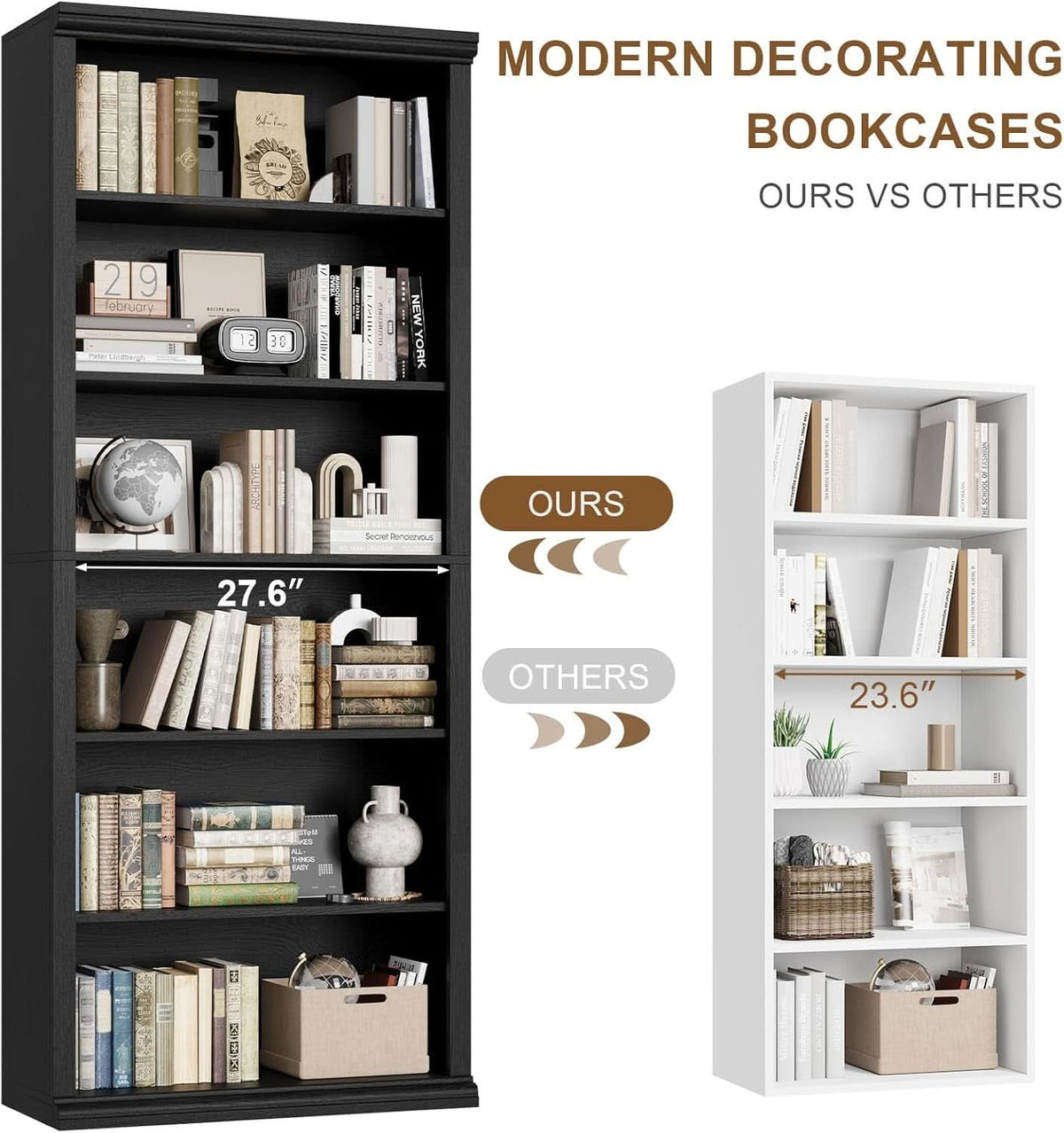 28 Inch Wide Tall Bookcase With Six Tiers For Home Office Storage For Living Room Organization