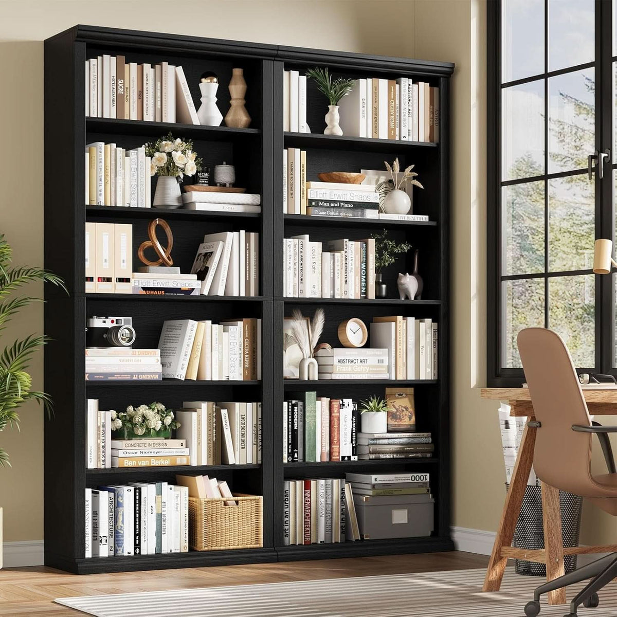 28 Inch Wide Tall Bookcase With Six Tiers For Home Office Storage For Living Room Organization