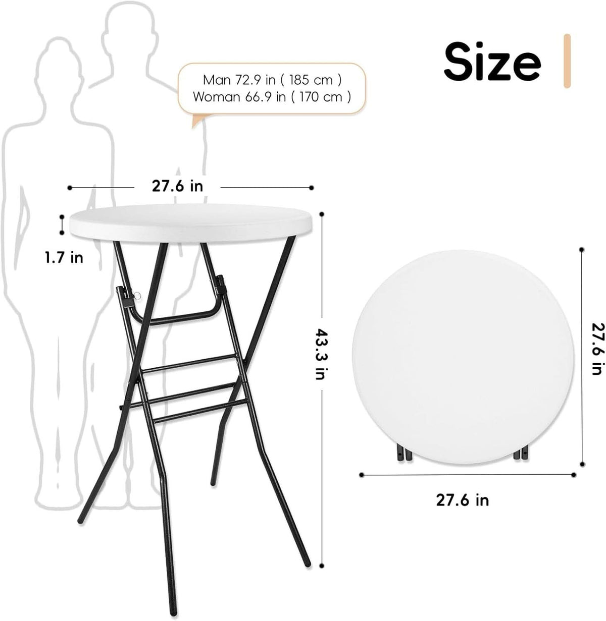28In Ultra Portable Folding Bar Height Cocktail Table