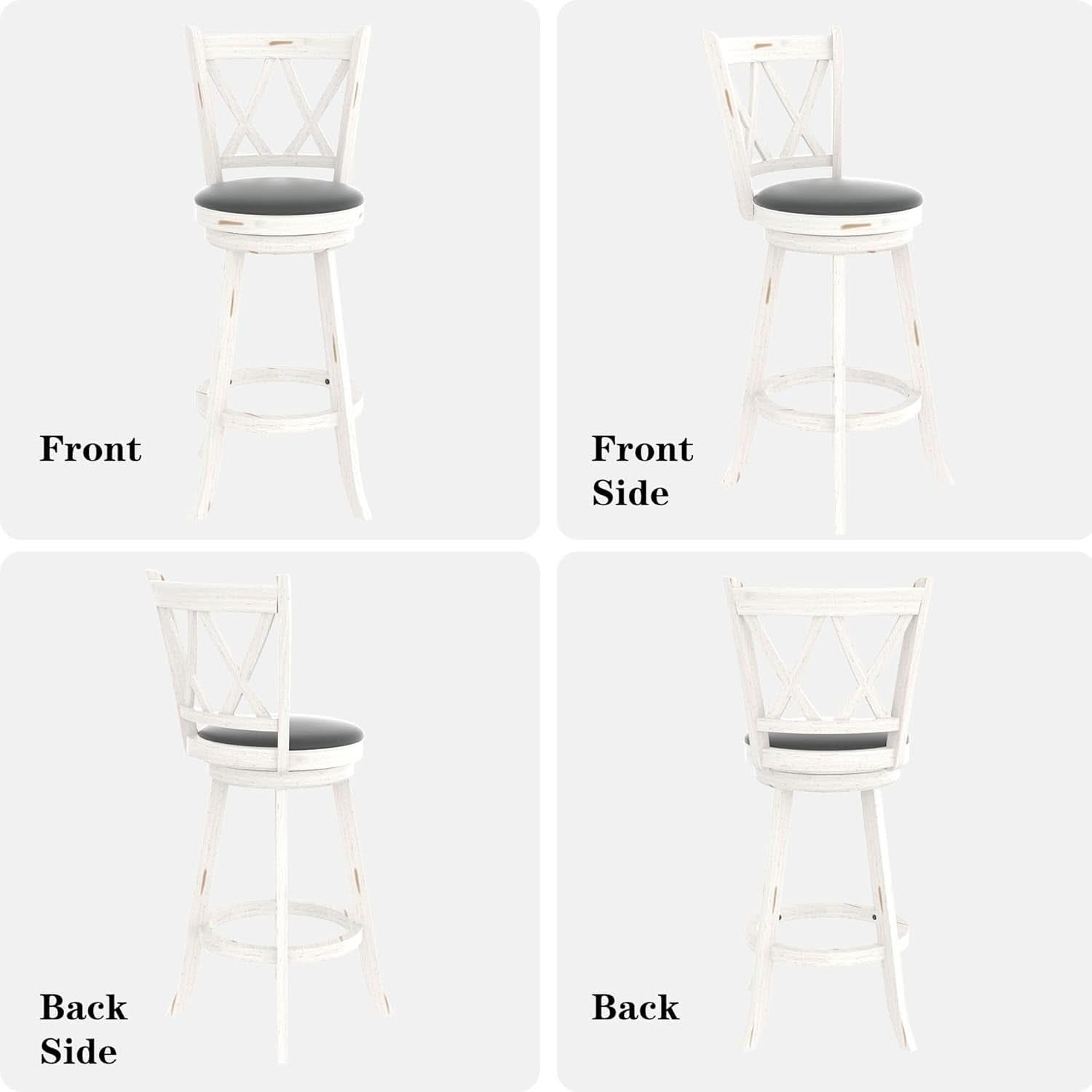 29 Inch Bar Height Swivel Stool Antique White Set Of 2 With Upholstered Seat And Comfortable Padding