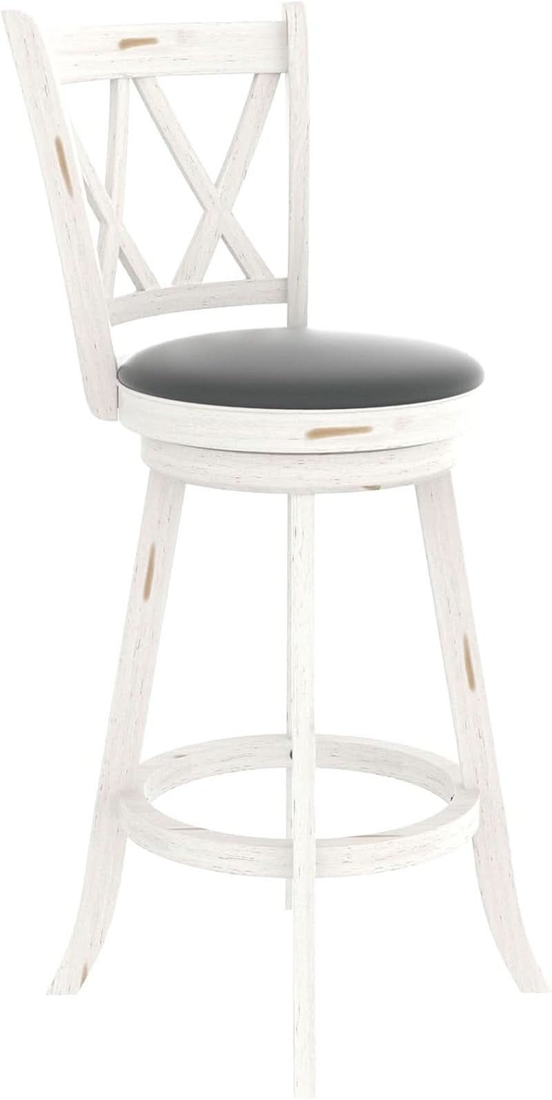 29 Inch Bar Height Swivel Stool Antique White Set Of 2 With Upholstered Seat And Comfortable Padding