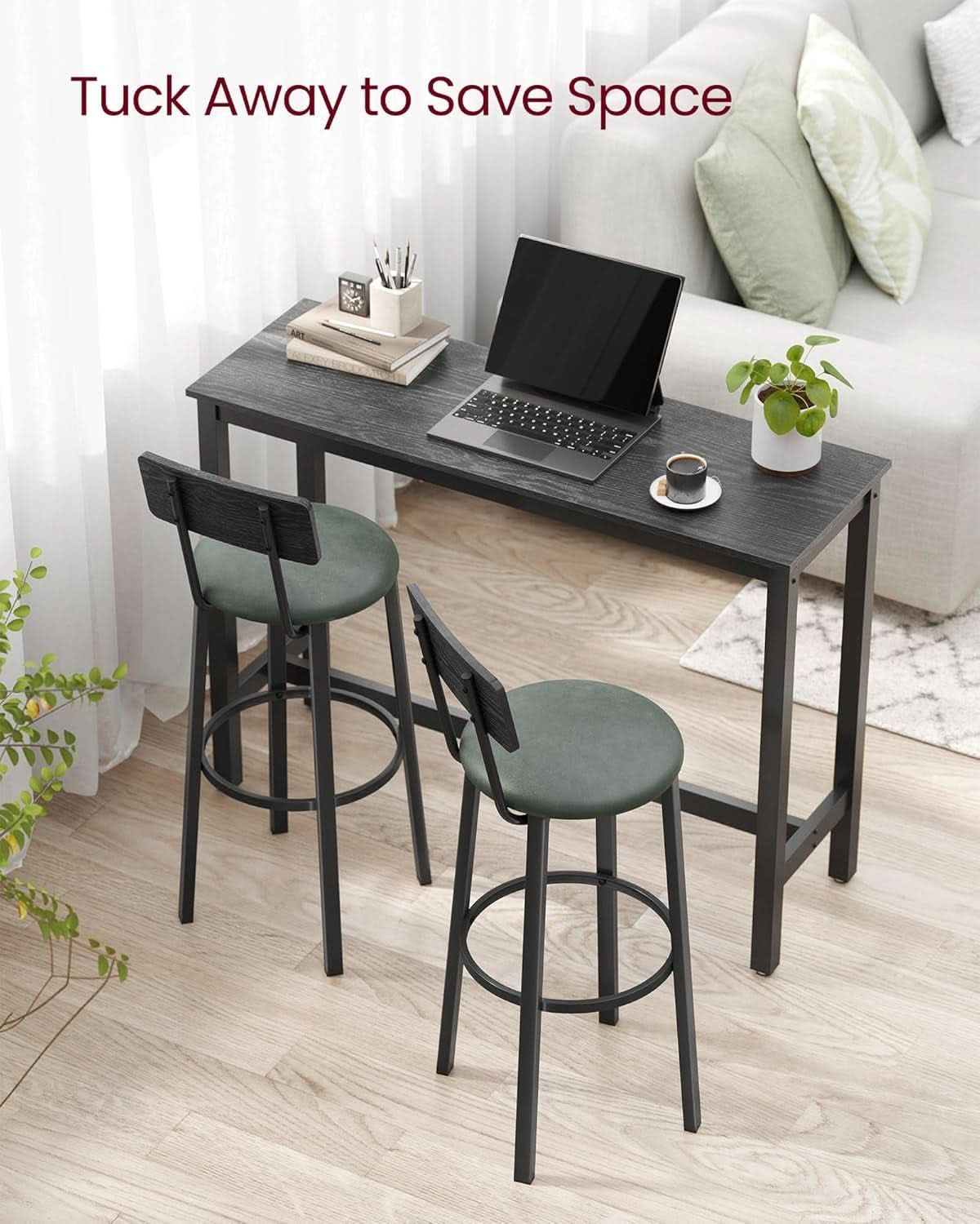 29.7 Inch PU Bar Stools Set Of 2 With Backrest And Footrest