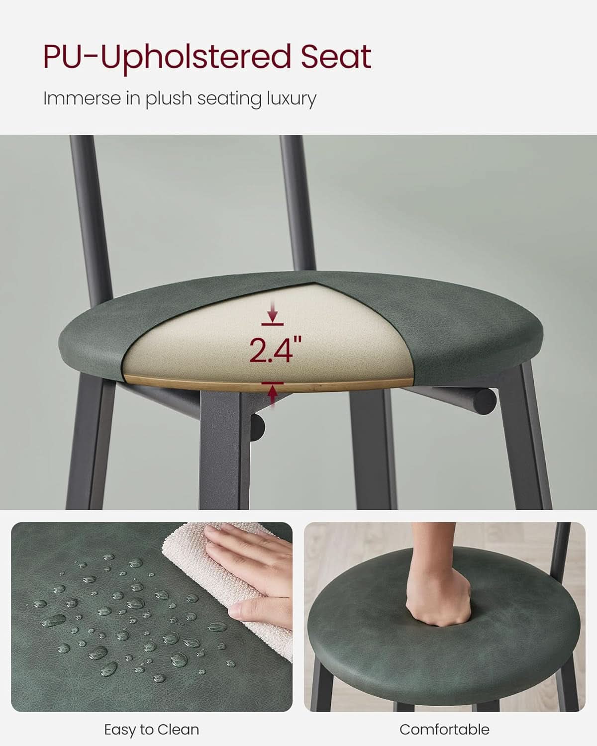 29.7 Inch PU Bar Stools Set Of 2 With Backrest And Footrest