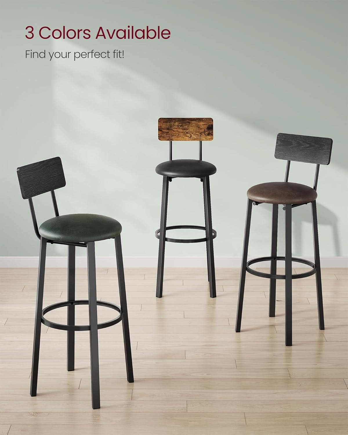 29.7 Inch PU Bar Stools Set Of 2 With Backrest And Footrest