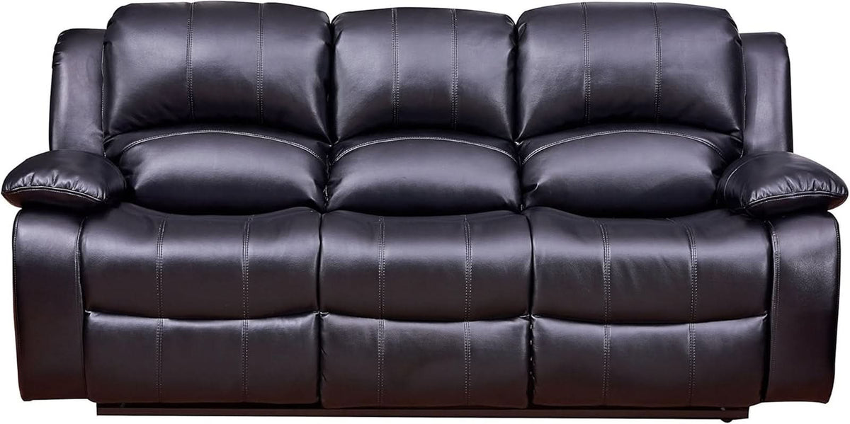 2Piece Bonded Leather Recliner Sofa And Loveseat Set Black 8018 With Pocket Coil Cushions