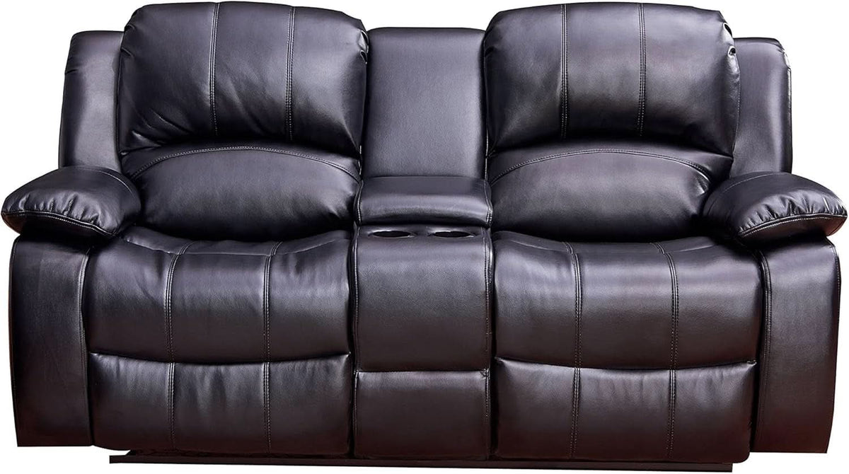 2Piece Bonded Leather Recliner Sofa And Loveseat Set Black 8018 With Pocket Coil Cushions