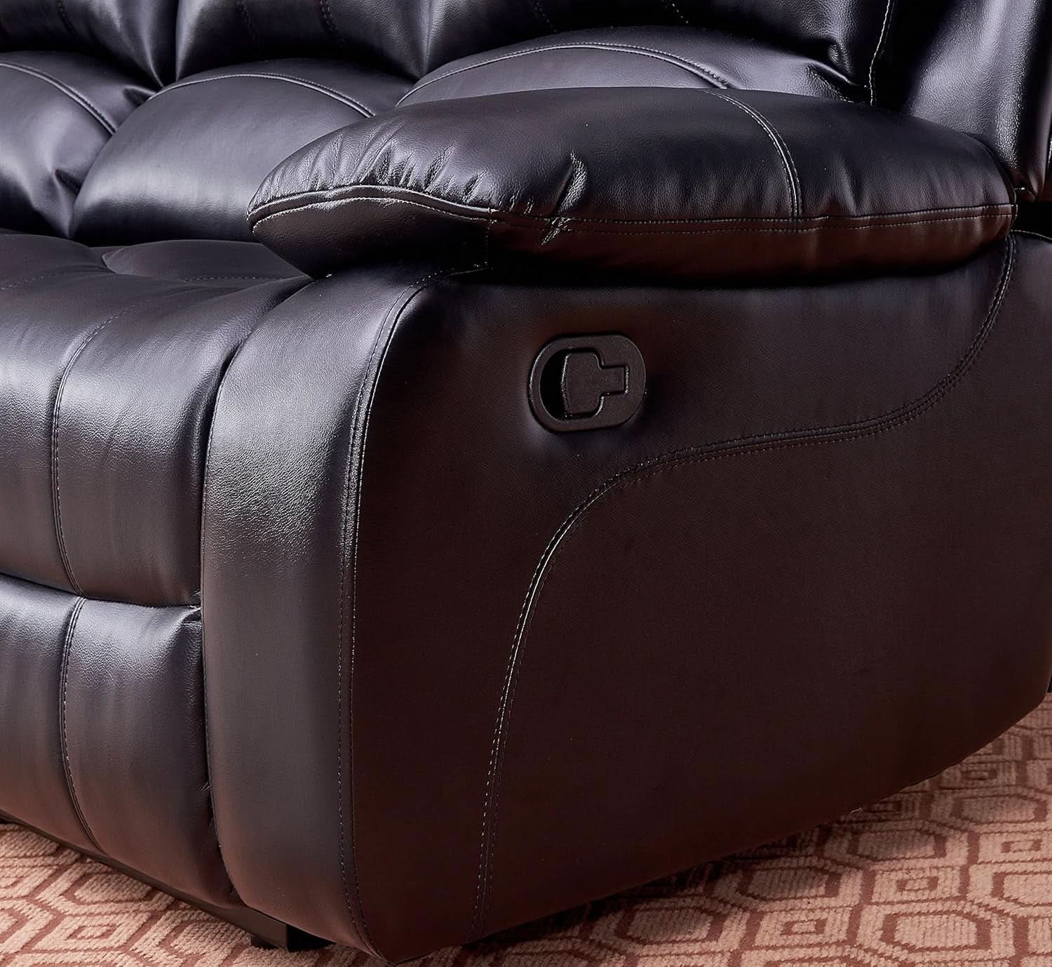 2Piece Bonded Leather Recliner Sofa And Loveseat Set Black 8018 With Pocket Coil Cushions