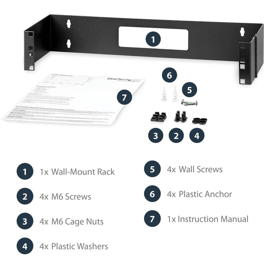 2U Hinged Wall Mount Patch Panel Bracket - 6 Inch Deep Rack Mounting | StarTech WALLMOUNTH2