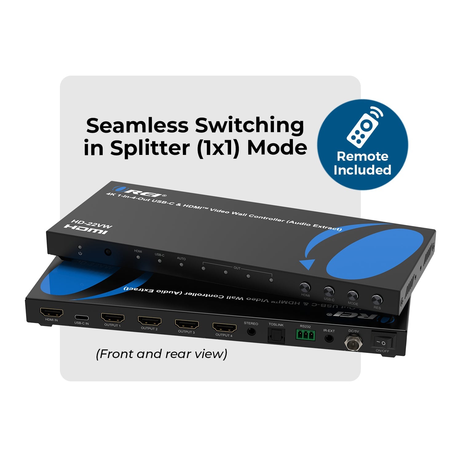 2x2 Full HD Video Wall Controller with Audio Extraction & RS-232 (HD-22VW)