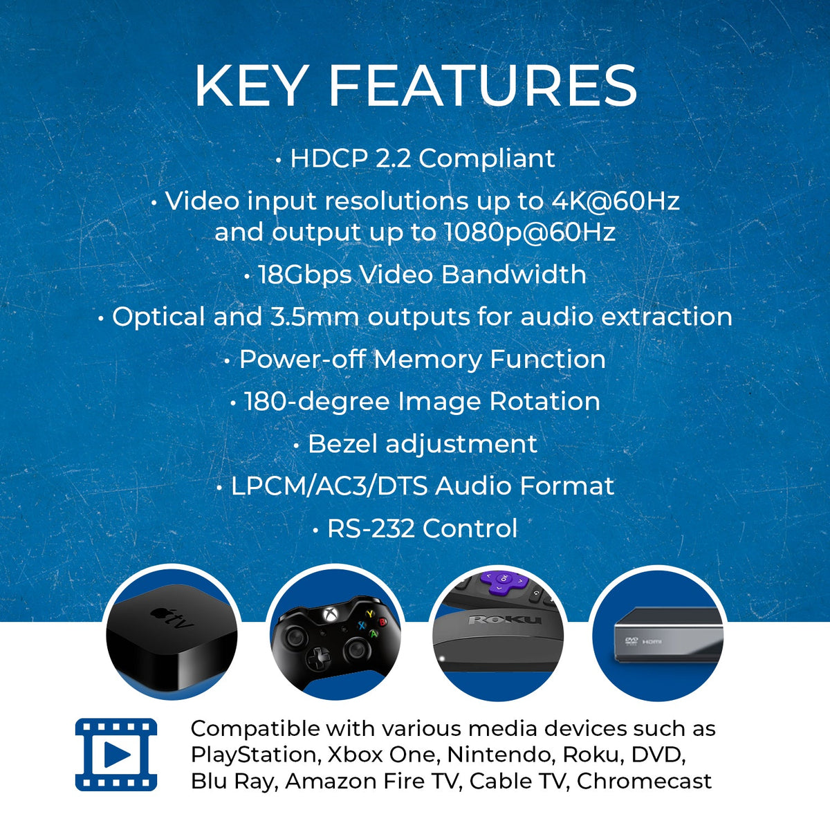 2x2 Full HD Video Wall Controller with Audio Extraction & RS-232 (HD-22VW)