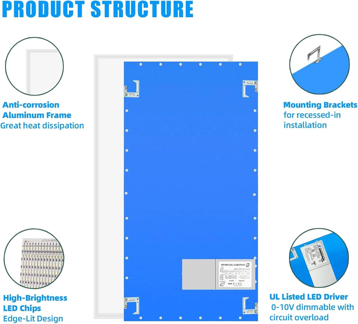 2x4 LED Flat Panel Light 4 Pack Dimmable 7800LM 5000K Ceiling Lighting Commercial Office Ready