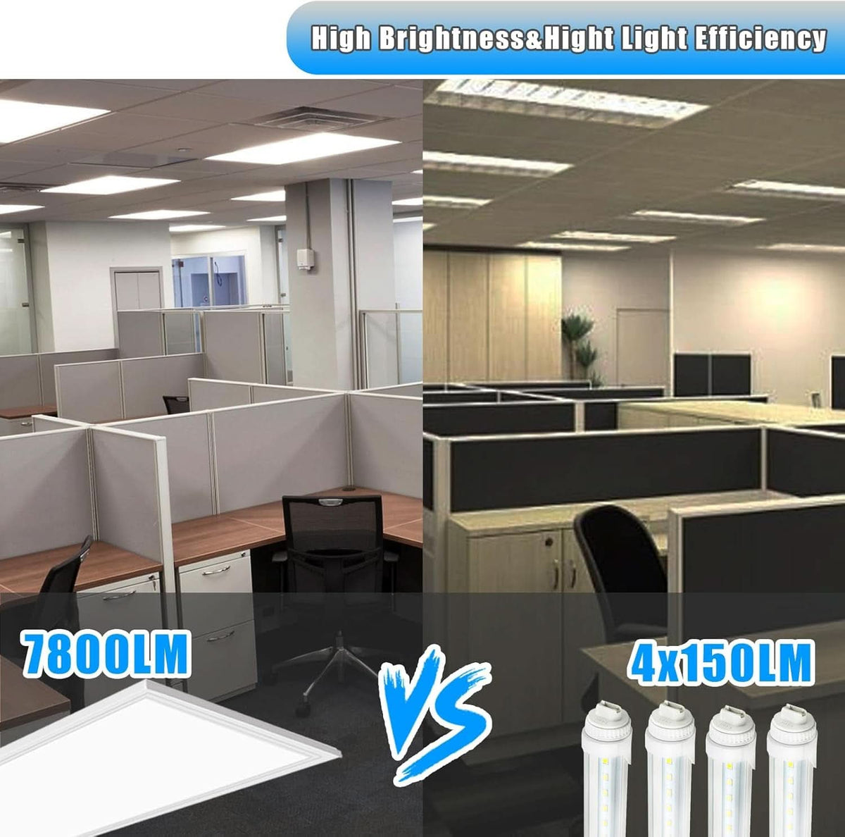 2x4 LED Flat Panel Light 4 Pack Dimmable 7800LM 5000K Ceiling Lighting Commercial Office Ready