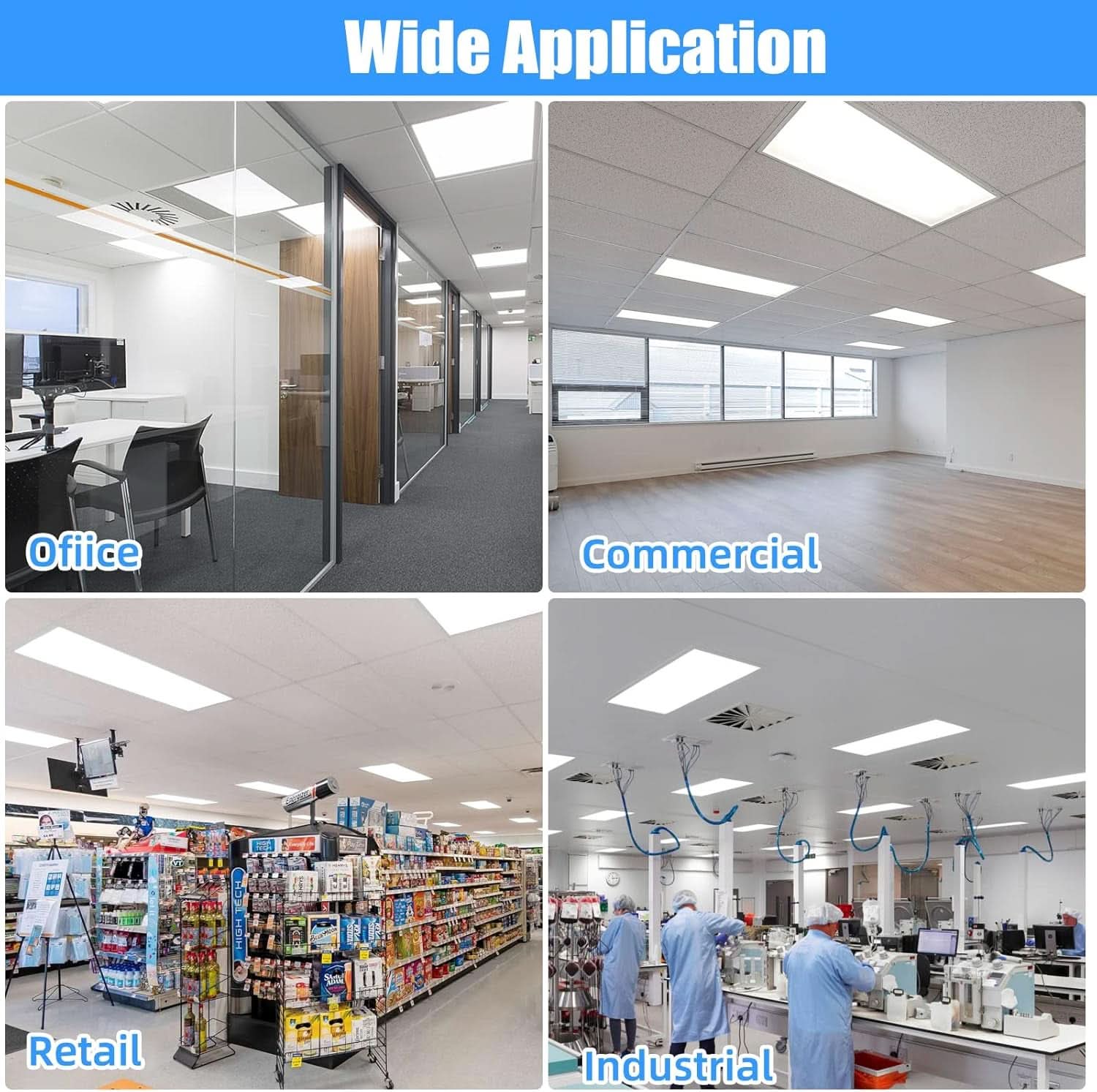2x4 LED Flat Panel Light 4 Pack Dimmable 7800LM 5000K Ceiling Lighting Commercial Office Ready