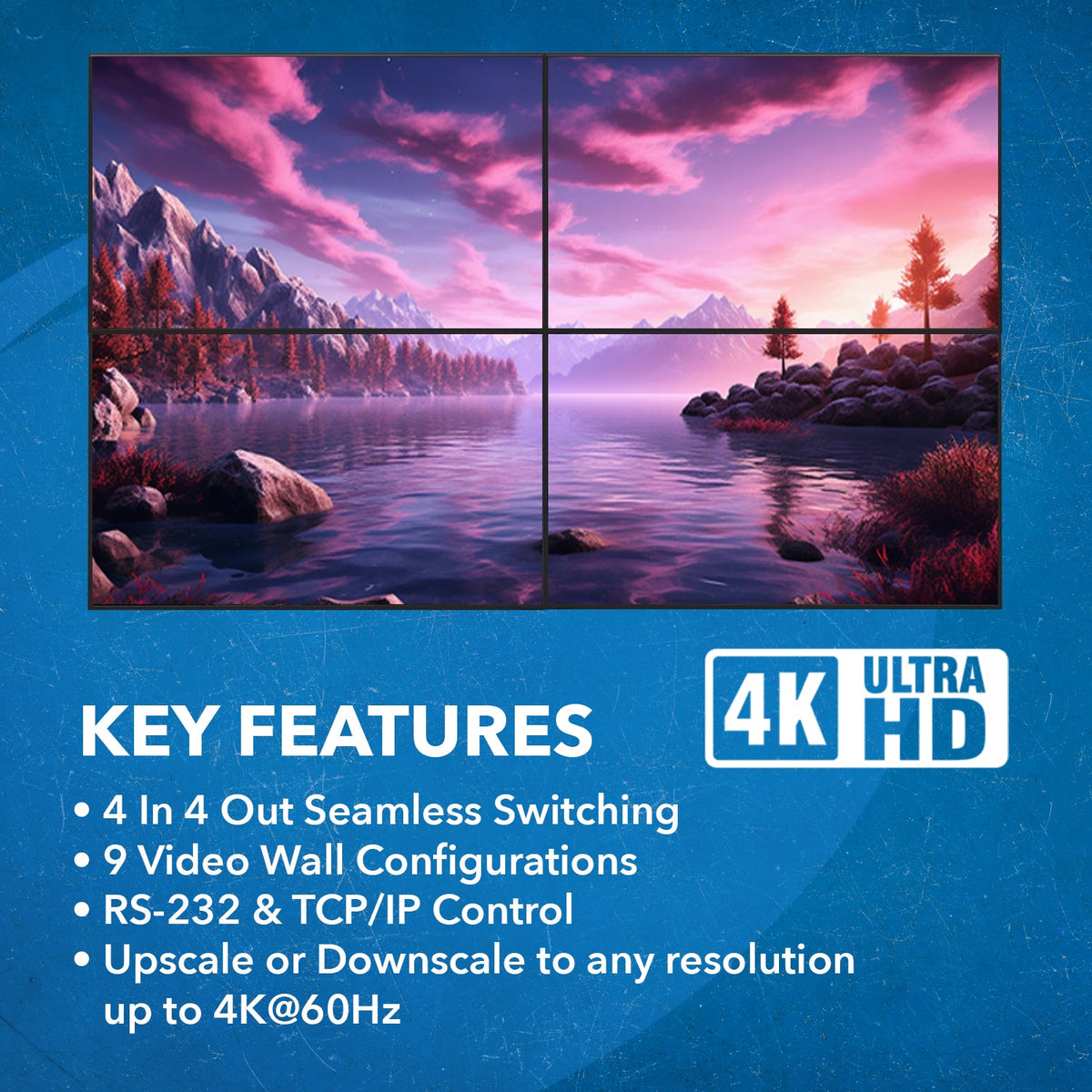 2x4 Video Wall Controller with 180 degree rotation (UHD-204VW)