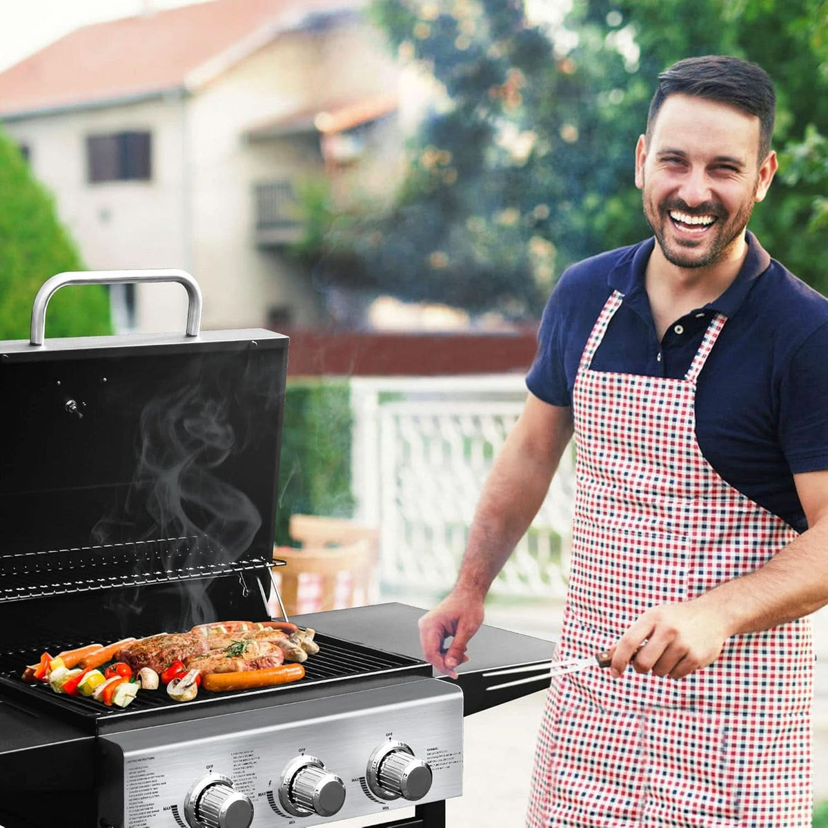 3-Burner Propane Gas Grill With Foldable Side Shelves 30,000 BTU Stainless Steel Outdoor Grill