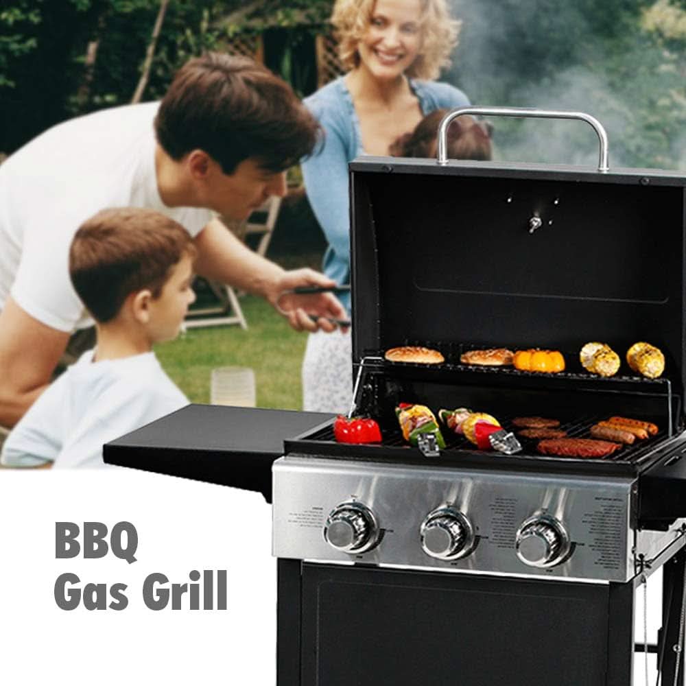 3-Burner Propane Gas Grill With Foldable Side Shelves 30,000 BTU Stainless Steel Outdoor Grill