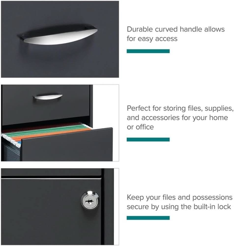 3 Drawer Charcoal Vertical Filing Cabinet For Letter Size Files Metal Construction Preassembled