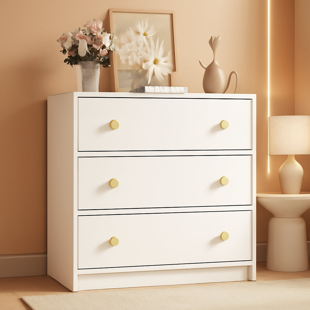 3 Drawer Dresser White Nightstand With Fabric Drawers For Bedroom Hallway And Kids Room