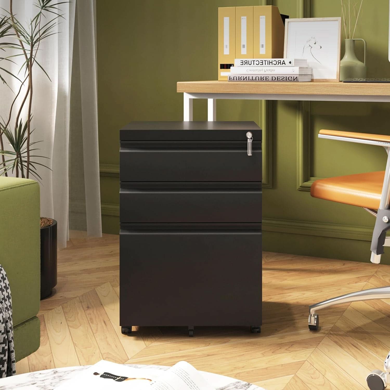 3 Drawer File Cabinet Under Desk Mobile Filing Cabinet With Lock For A4 Letter Legal Files Black