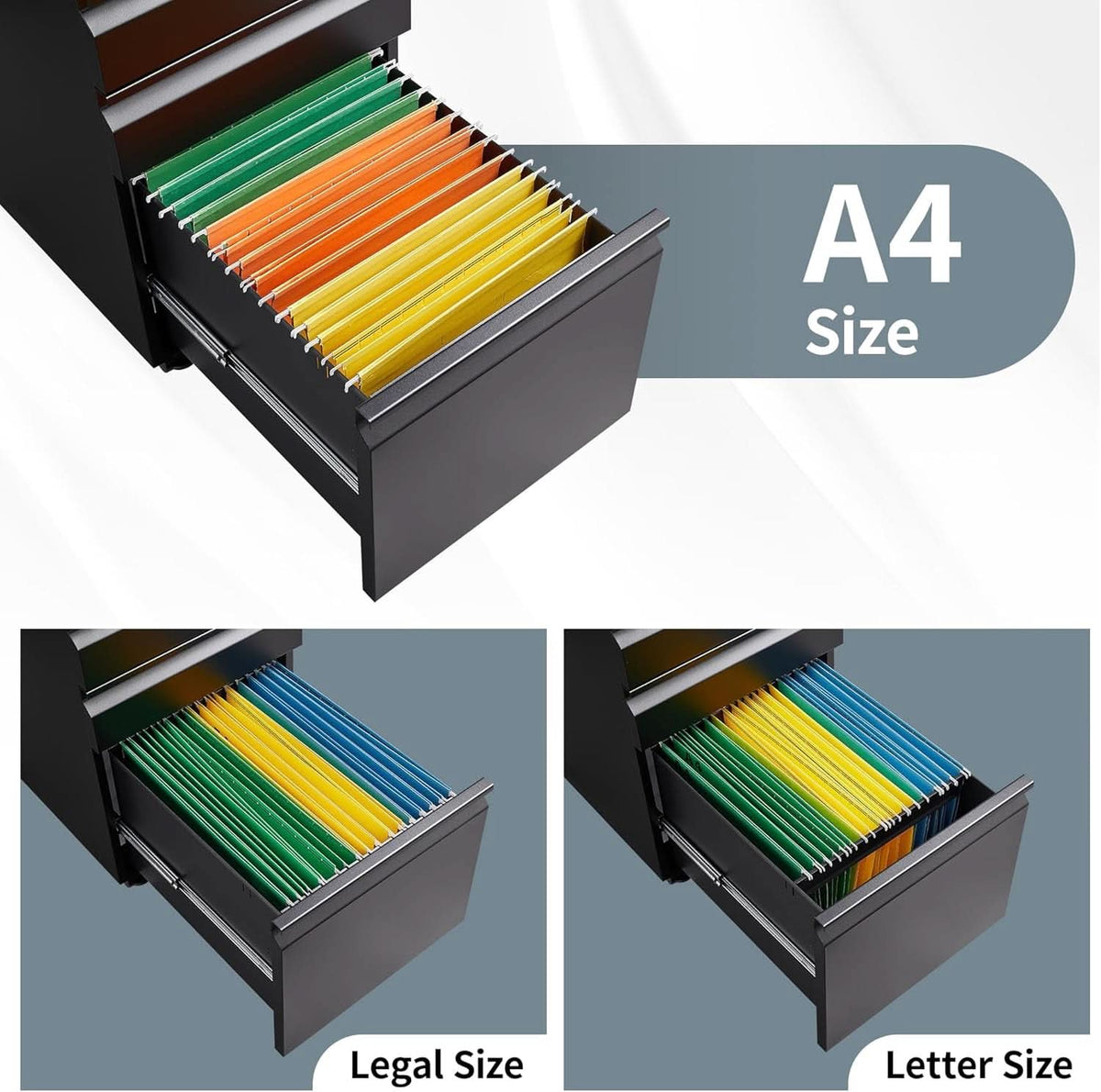 3 Drawer File Cabinet Under Desk Mobile Filing Cabinet With Lock For A4 Letter Legal Files Black