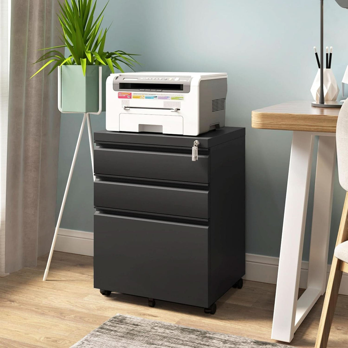 3 Drawer File Cabinet Under Desk Mobile Filing Cabinet With Lock For A4 Letter Legal Files Black
