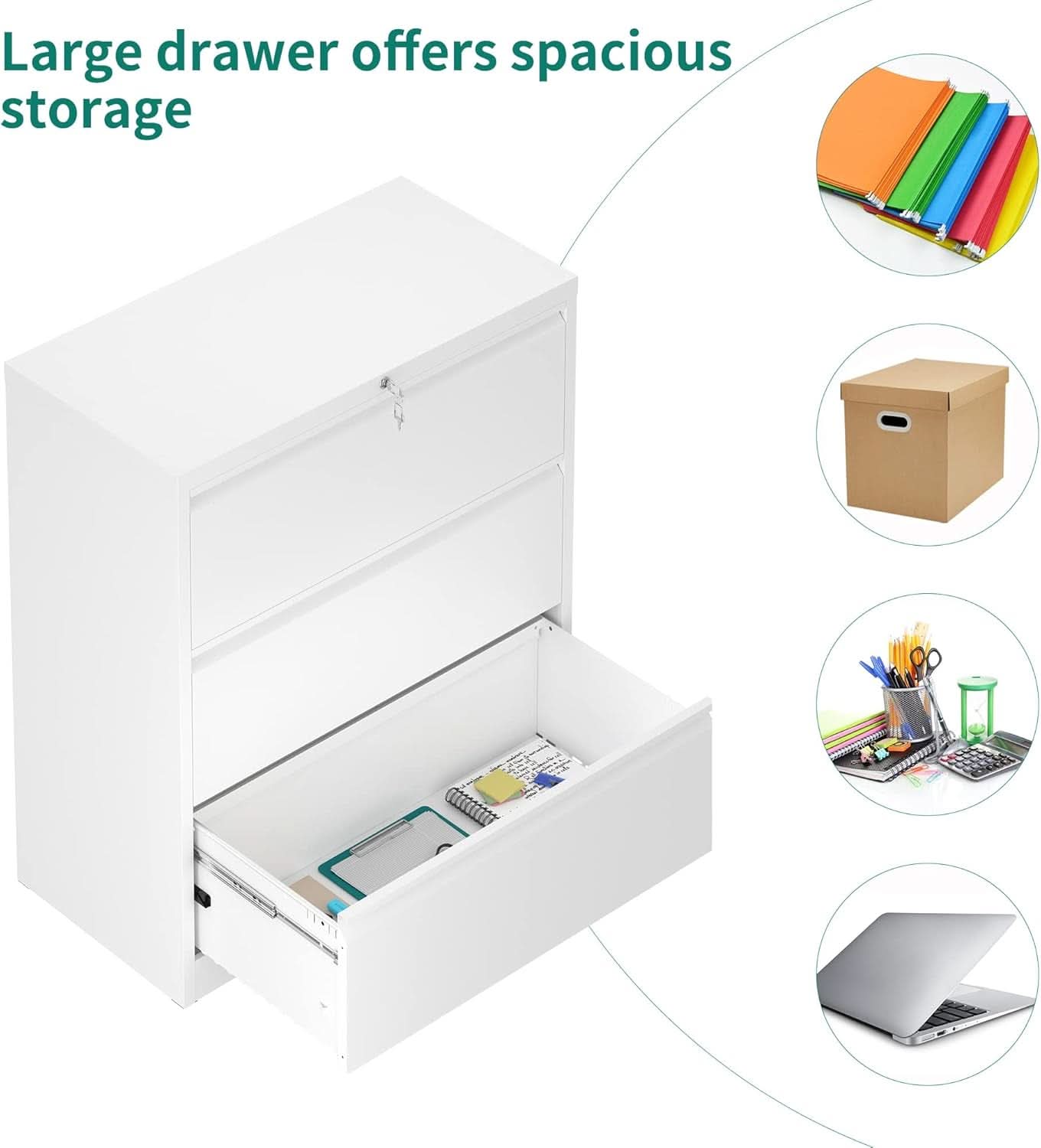 3 Drawer Lateral File Cabinet With Lock White Metal Storage Cabinet For Legal And Letter A4 Size