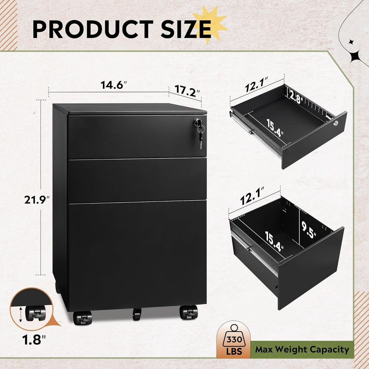 3 Drawer Locking Pedestal File Cabinet For Office Use Lockable Metal Filing Cabinet With Secure Drawers
