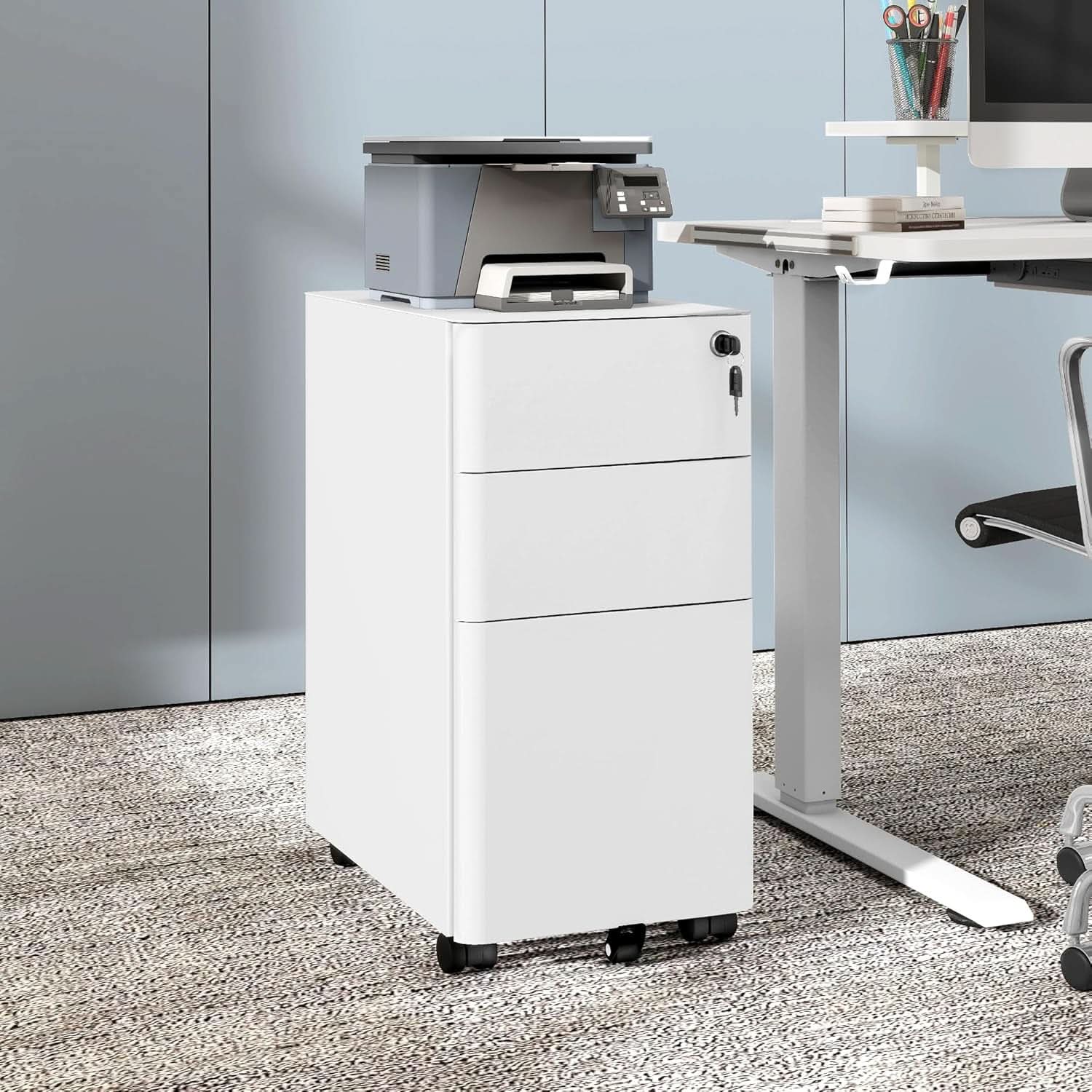 3 Drawer Vertical File Cabinet With Lockable Mobile Design White For A4 Letter Legal Documents