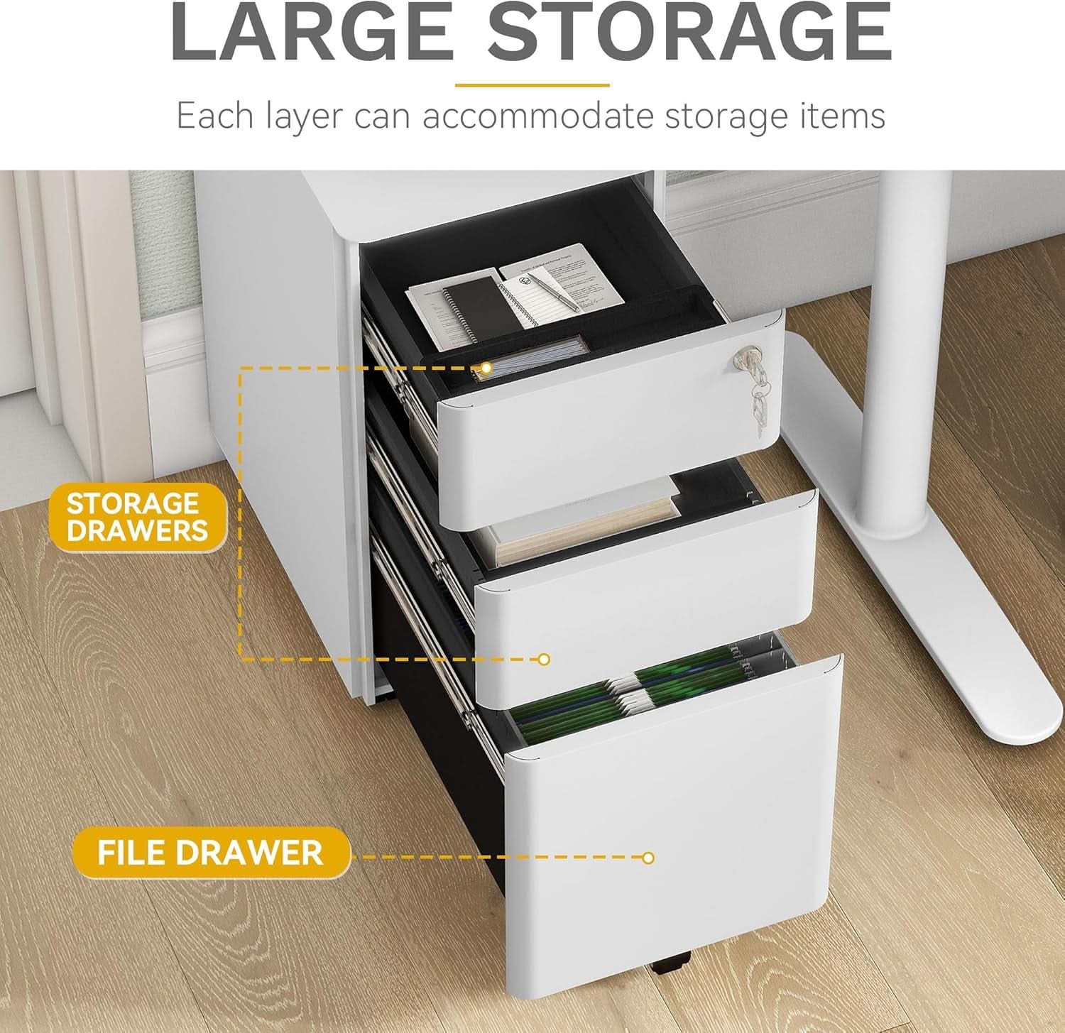 3 Drawer Vertical File Cabinet With Lockable Mobile Design White For A4 Letter Legal Documents