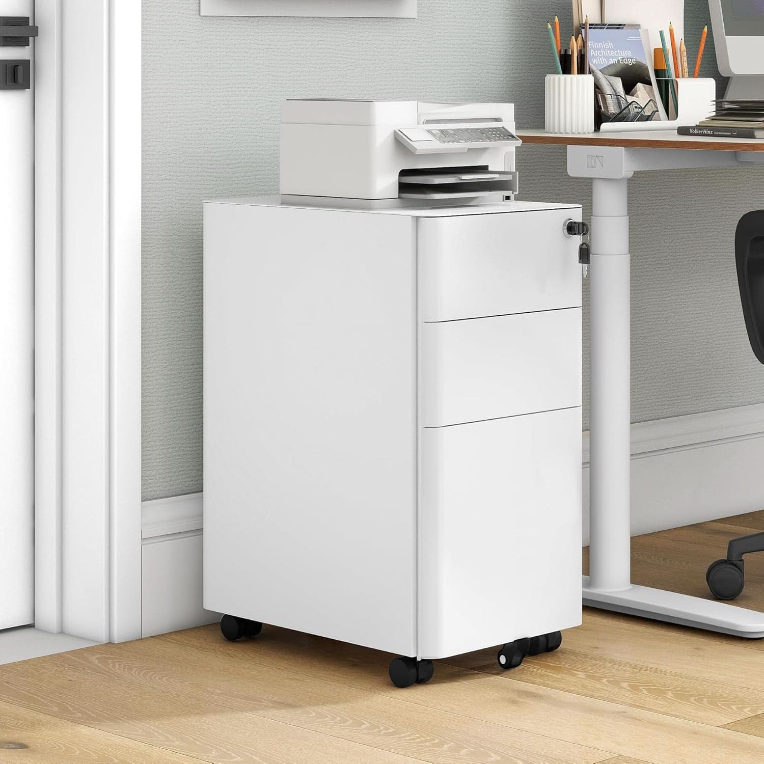3 Drawer Vertical File Cabinet With Lockable Mobile Design White For A4 Letter Legal Documents