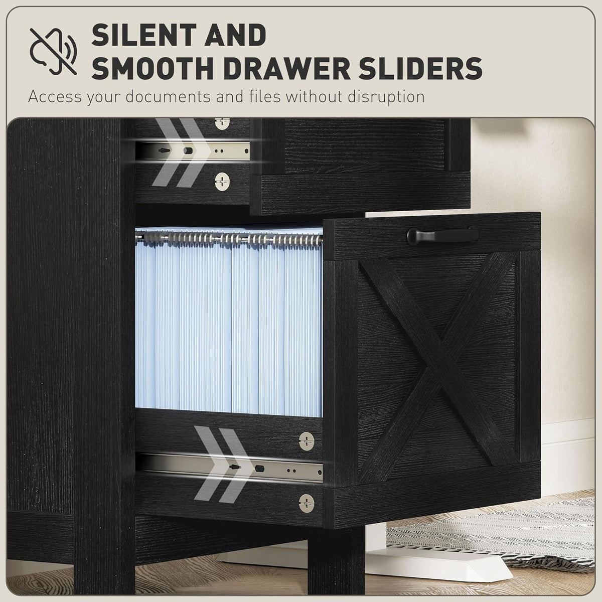 3 Drawer Vertical File Cabinet With Silent Slides Distressed Black Rustic Farmhouse Finish
