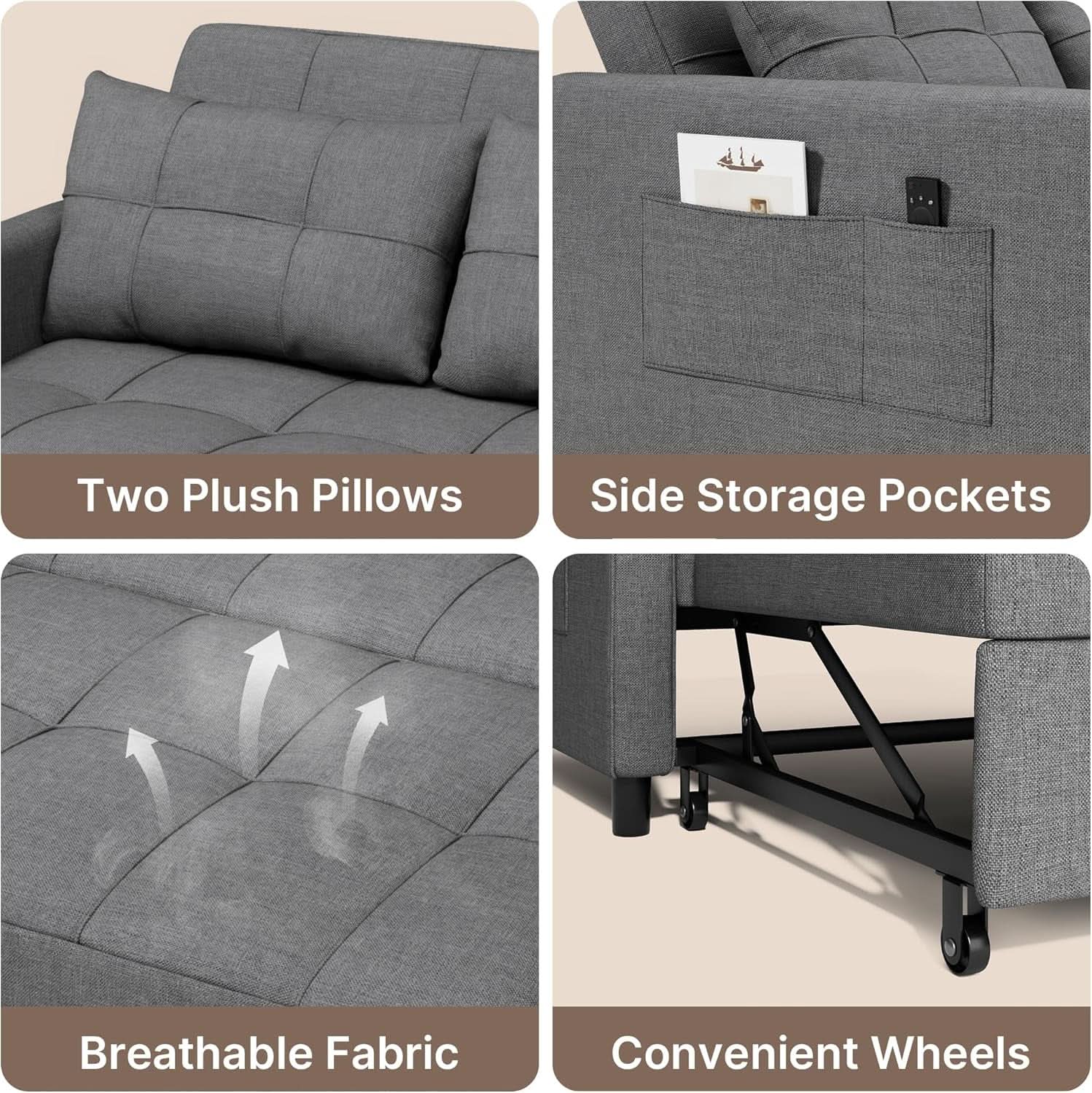 3 In 1 Convertible Sleeper Sofa Bed For Space Saving