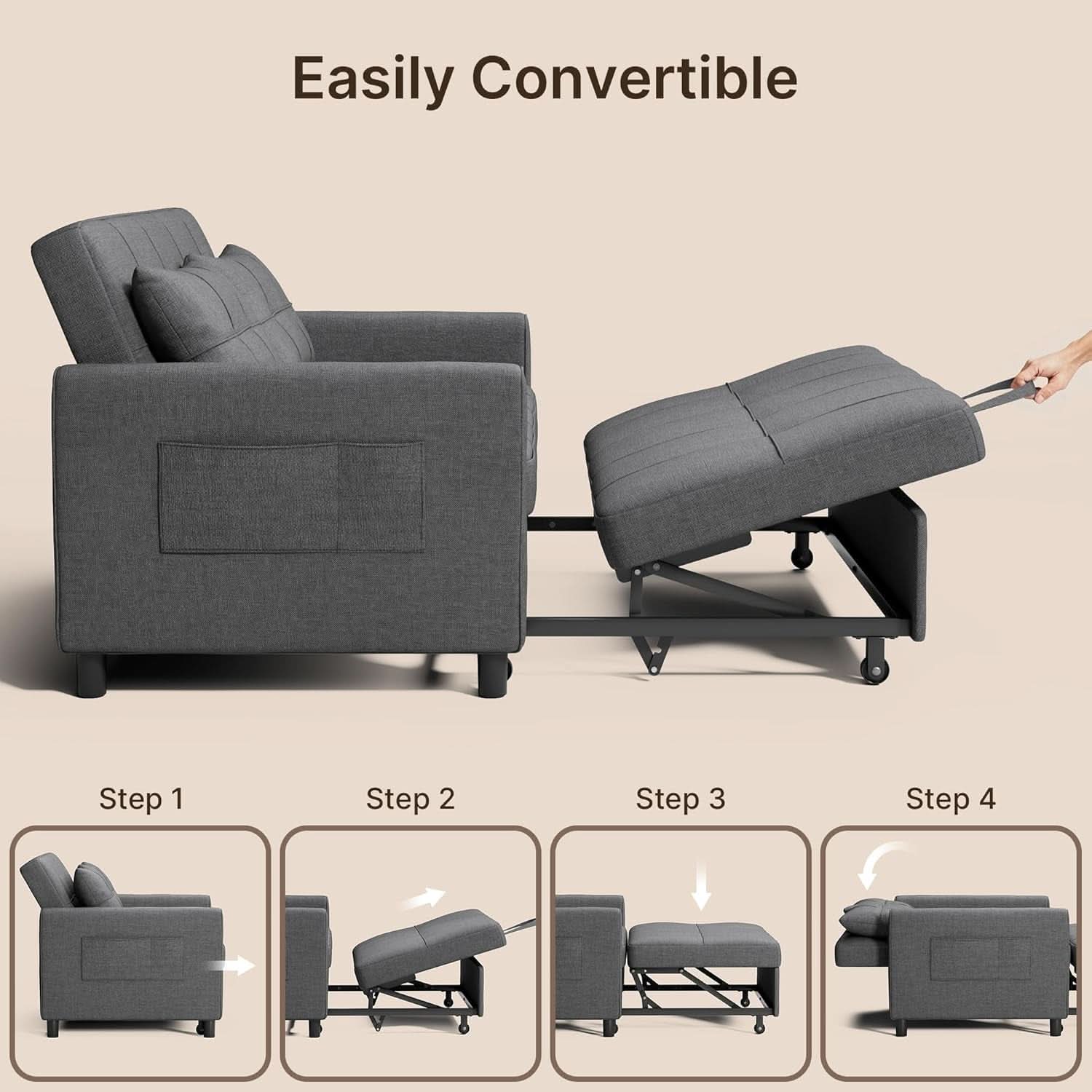3 In 1 Convertible Sleeper Sofa Bed For Space Saving