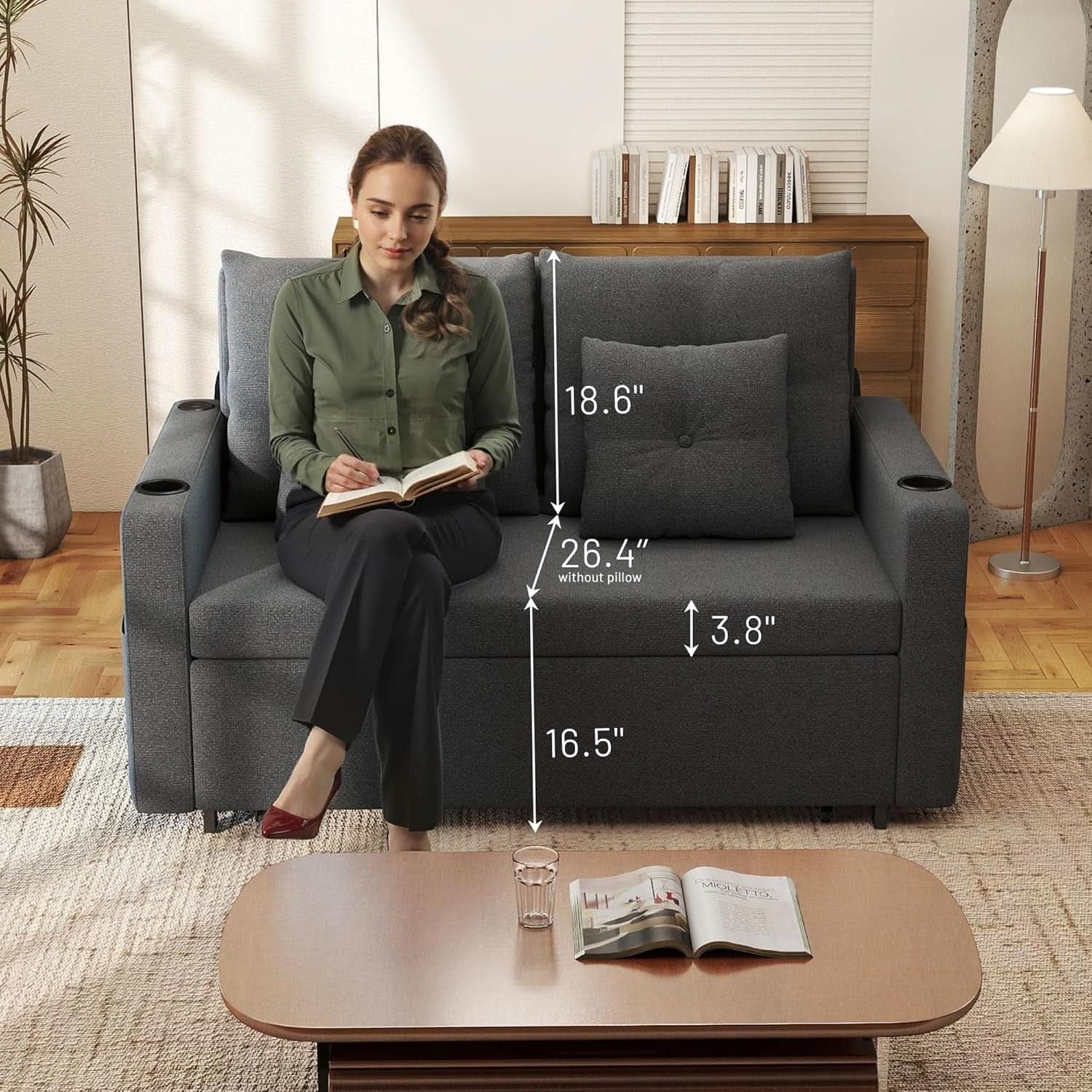 3 In 1 Convertible Sofa Bed With Cup Holders