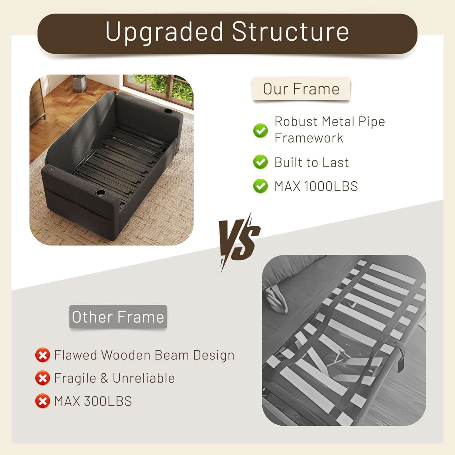 3 In 1 Convertible Sofa Bed With Cup Holders
