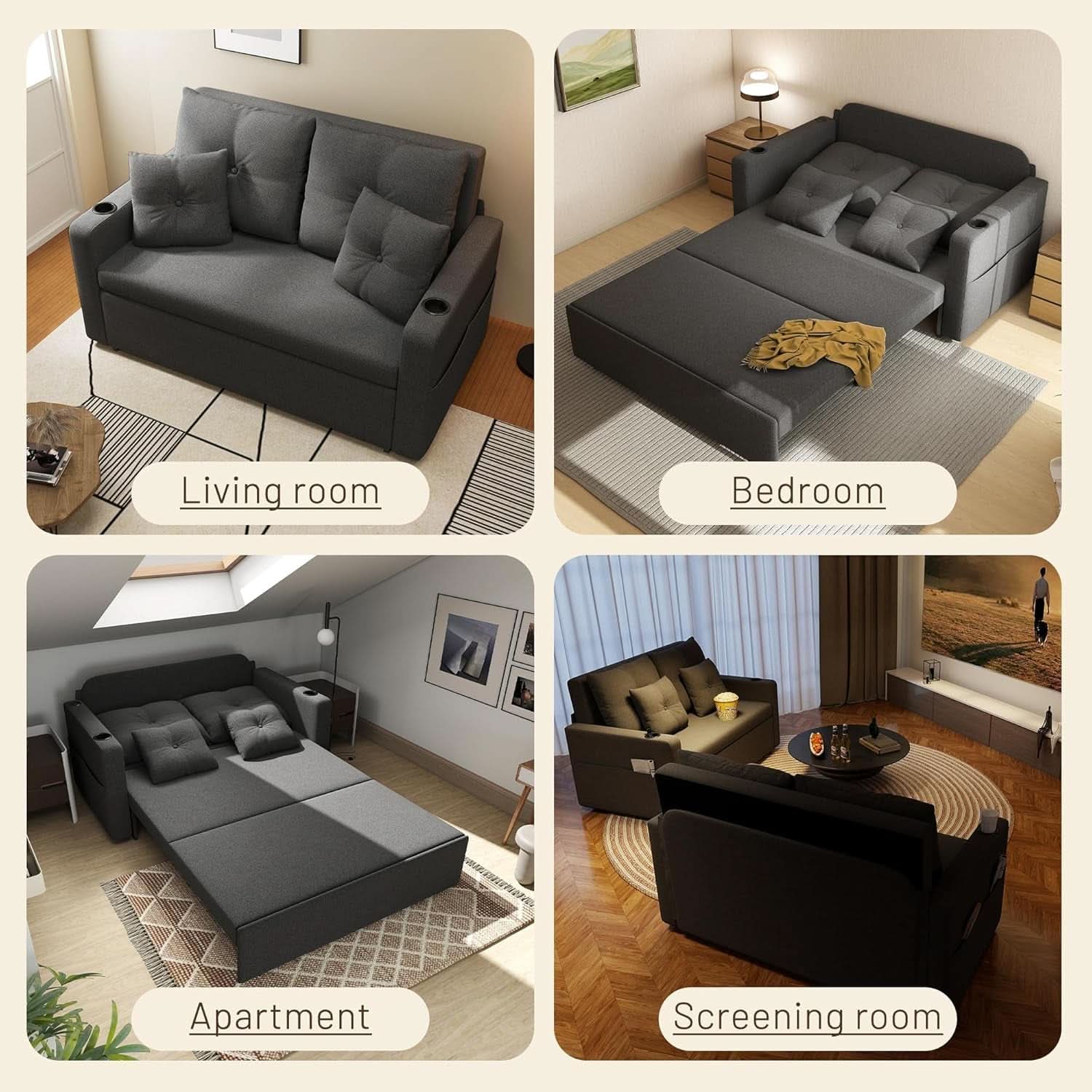 3 In 1 Convertible Sofa Bed With Cup Holders