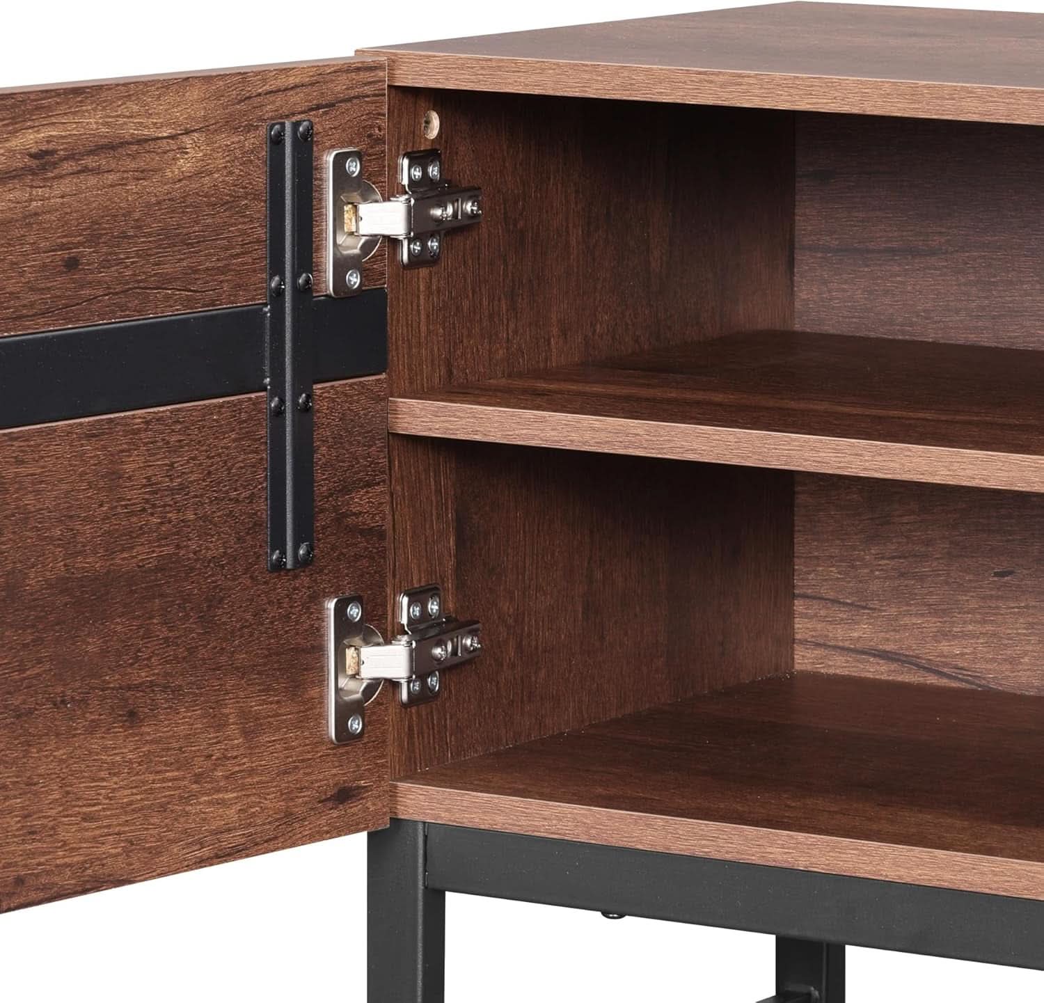 3 In 1 Modern TV Stand For TVs Up To 110 Inches With Storage Cabinets And Metal Base Walnut Brown