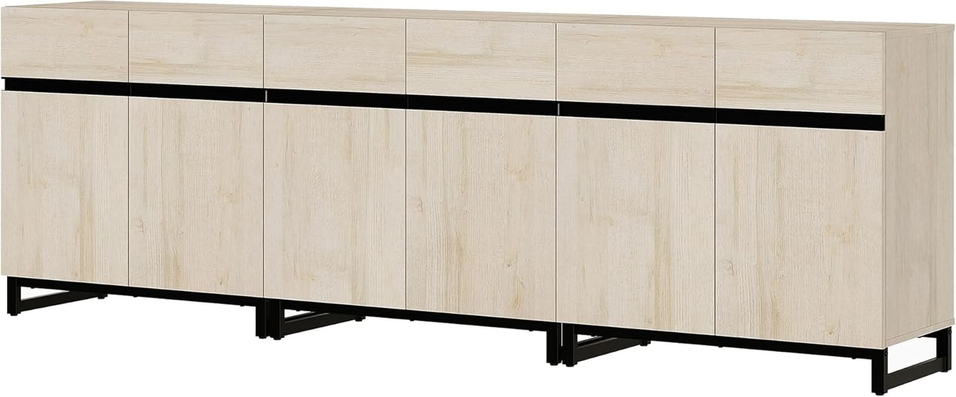 3 In 1 Multifunctional Sideboard Buffet Cabinet With Adjustable Shelves In Light Oak Finish For Living Room