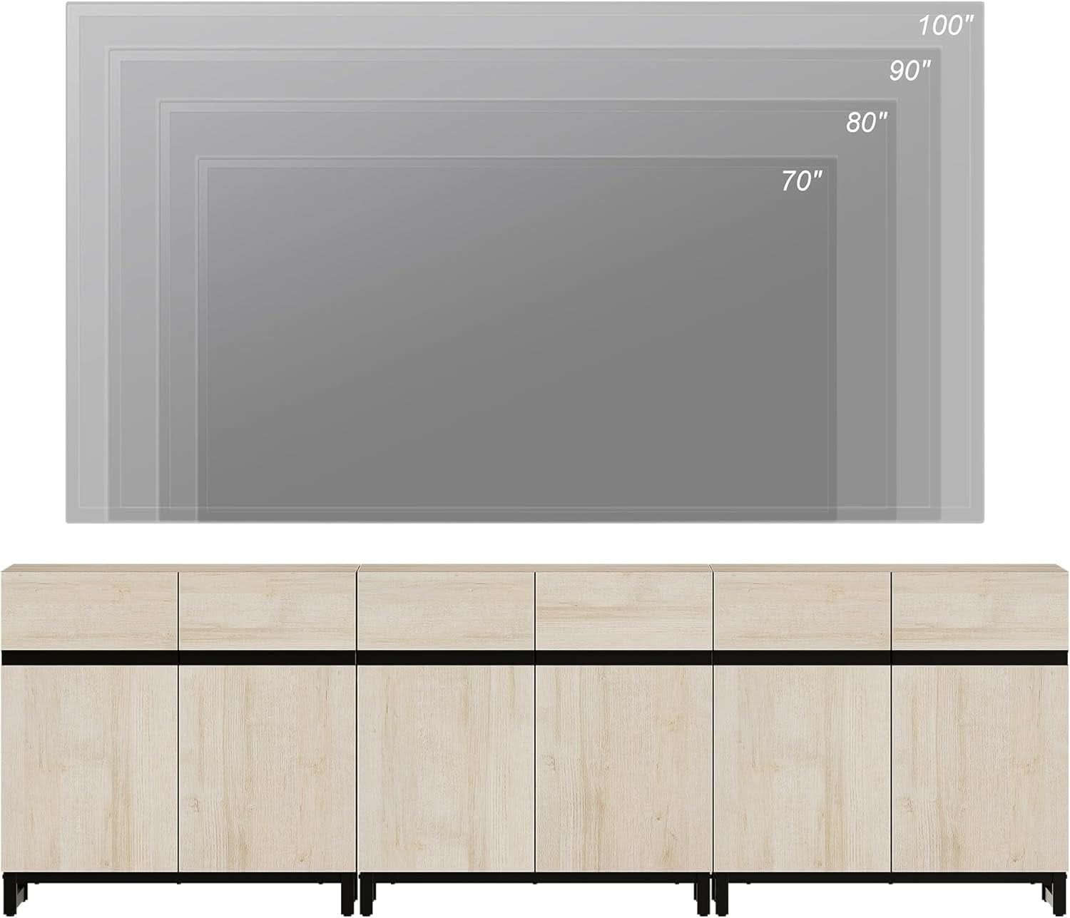 3 In 1 Multifunctional Sideboard Buffet Cabinet With Adjustable Shelves In Light Oak Finish For Living Room