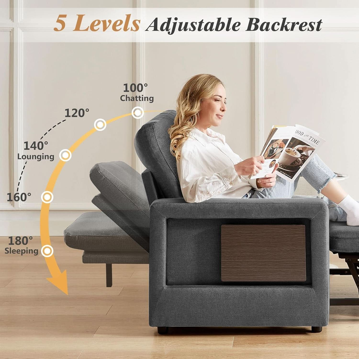 3 In 1 Sleeper Sofa Chair Bed With USB Ports