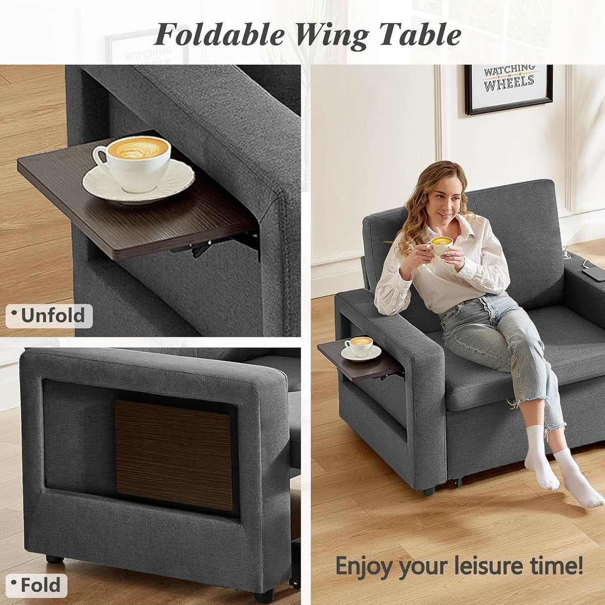 3 In 1 Sleeper Sofa Chair Bed With USB Ports