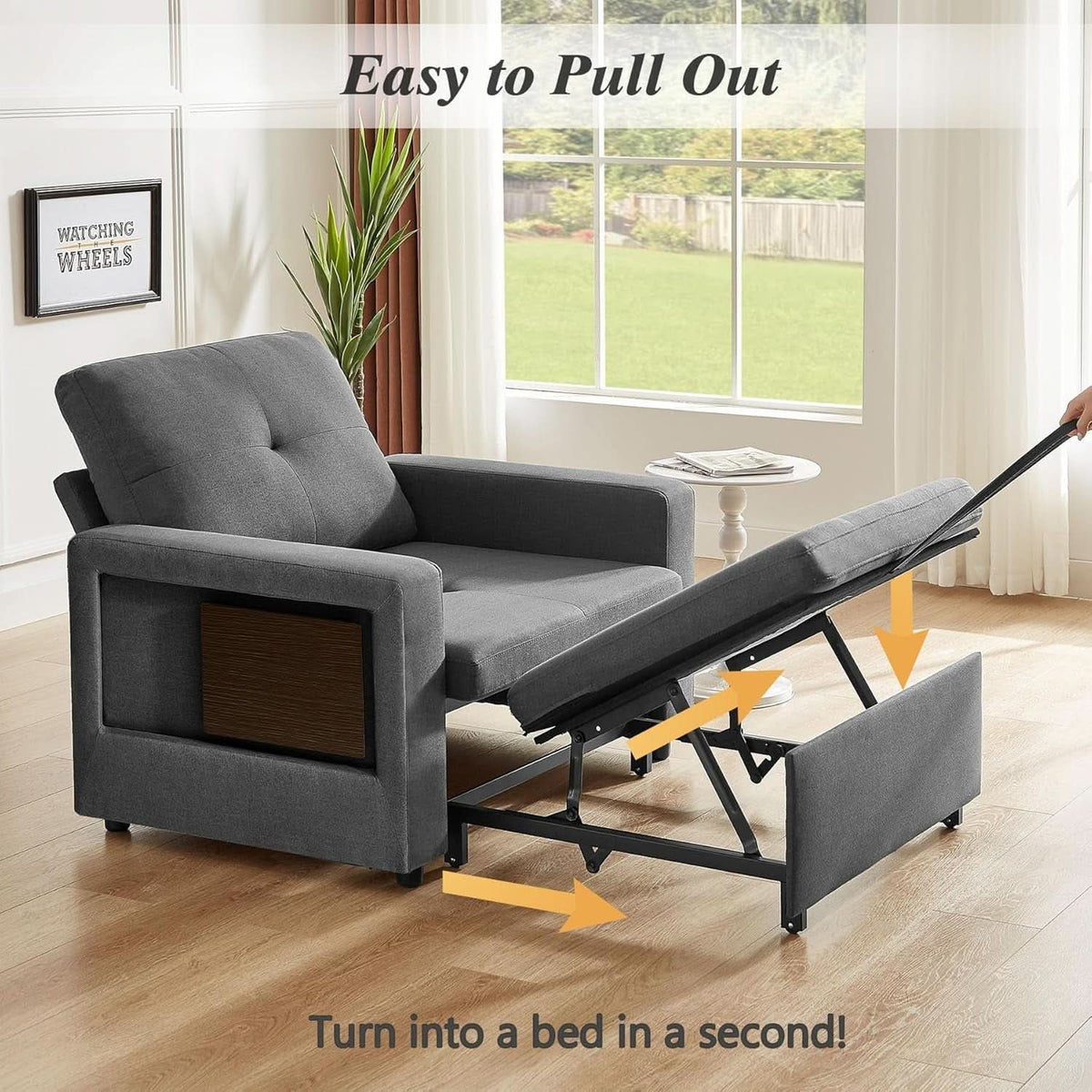 3 In 1 Sleeper Sofa Chair Bed With USB Ports