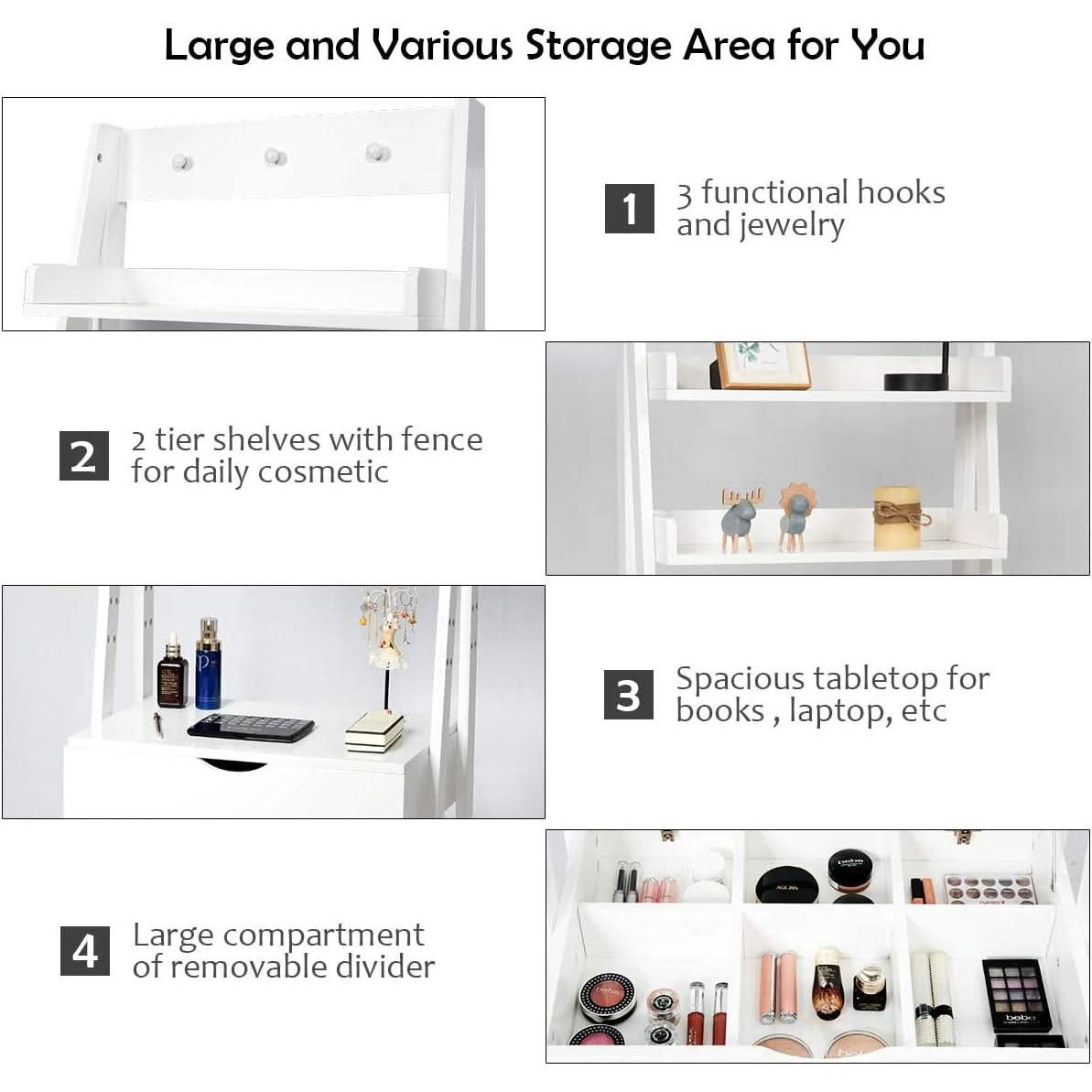 3 In 1 Vanity Table With Flip Top Mirror Makeup Desk