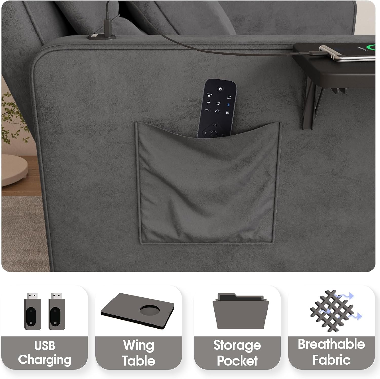 3 In 1 Velvet Sofa Bed with Adjustable Backrest