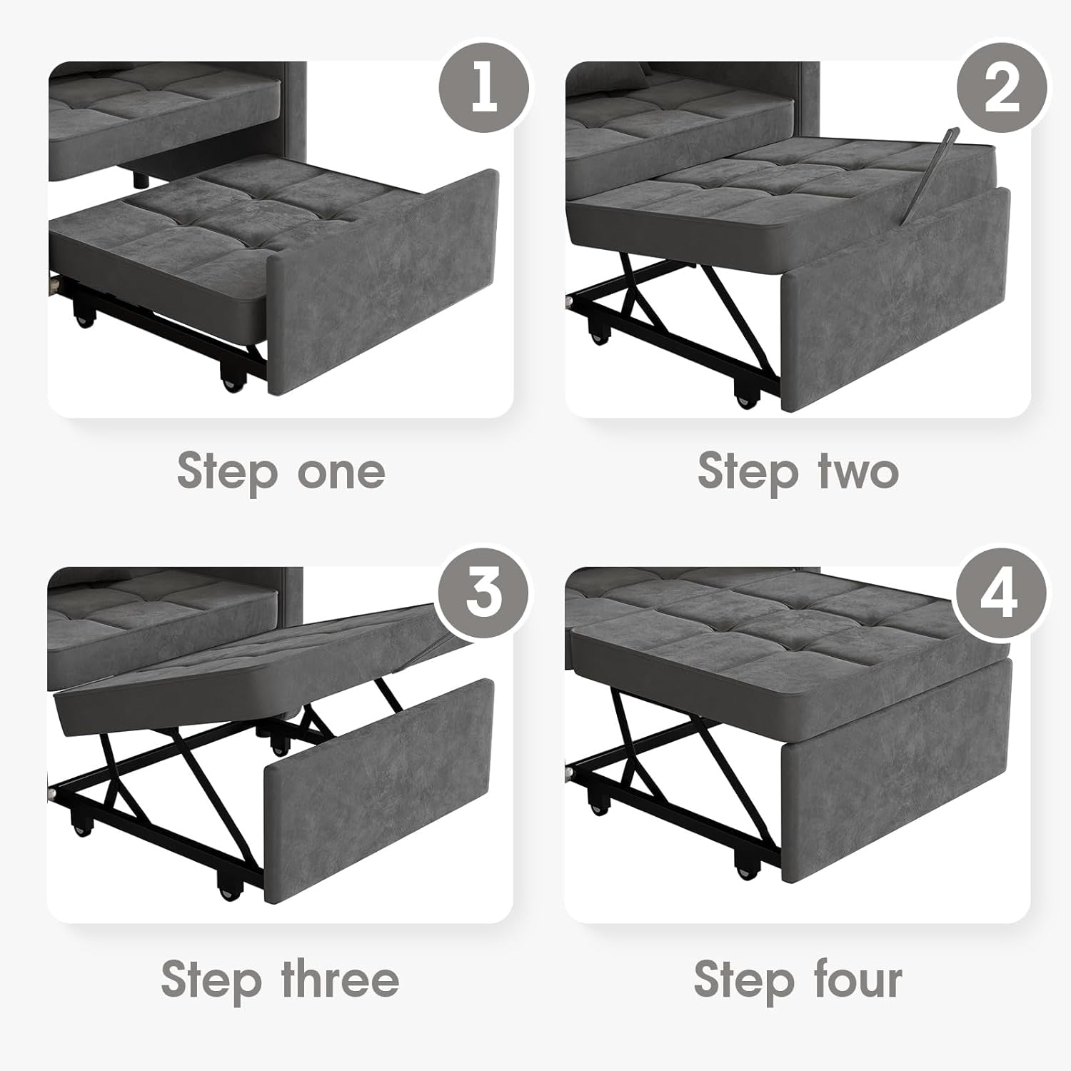 3 In 1 Velvet Sofa Bed with Adjustable Backrest