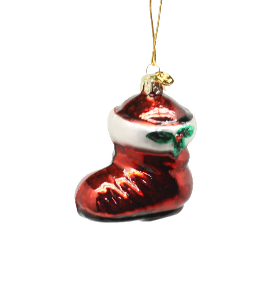 3 Inch Boxed Glass Ornament - Stocking - Red