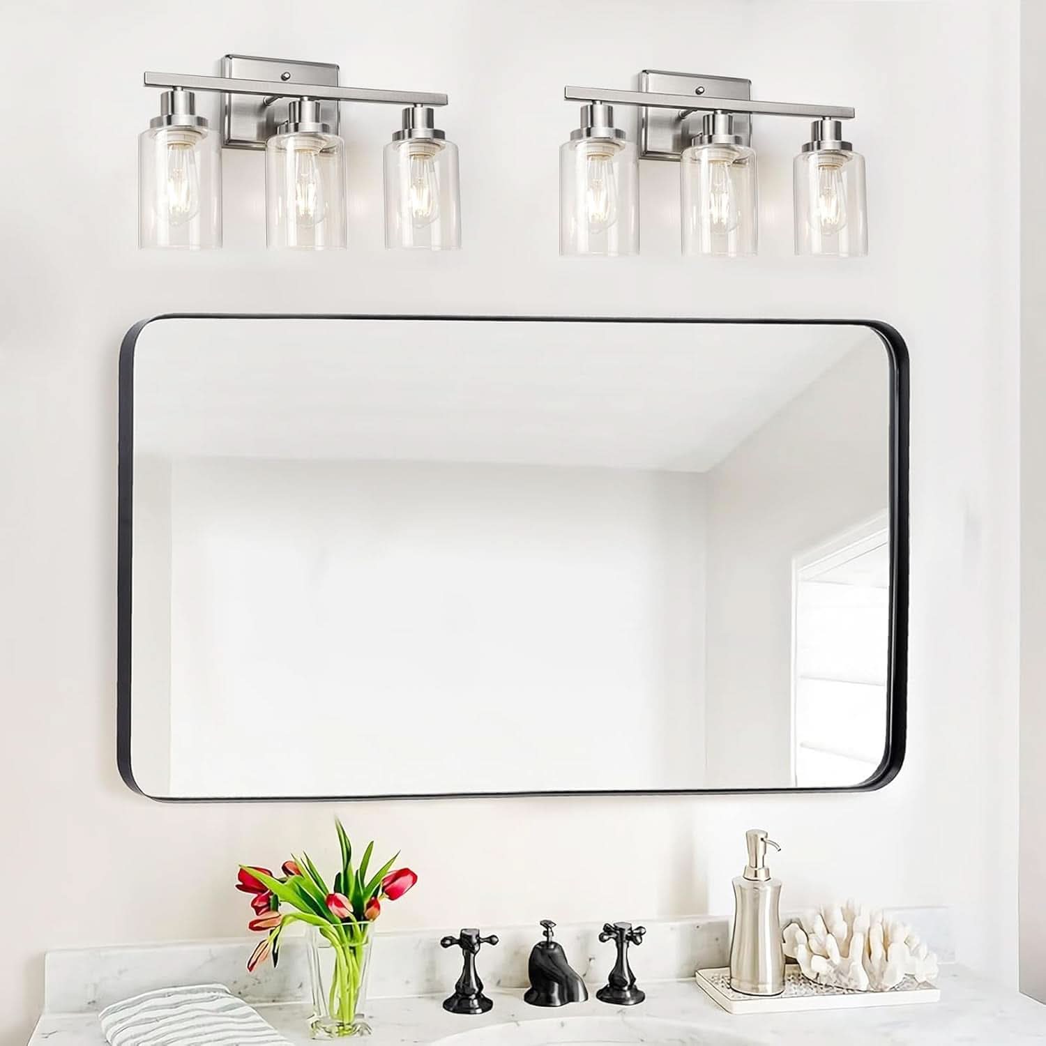 3 Light Brushed Nickel Vanity Light Fixture For Bathroom