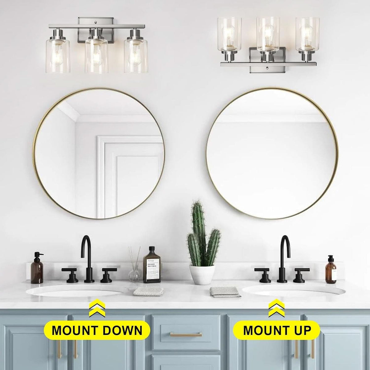 3 Light Brushed Nickel Vanity Light Fixture For Bathroom